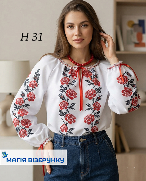 Заготовка вишиванки червоно-чорна Н 031