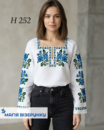 Схема вишиванки з голубими квітами Н 252