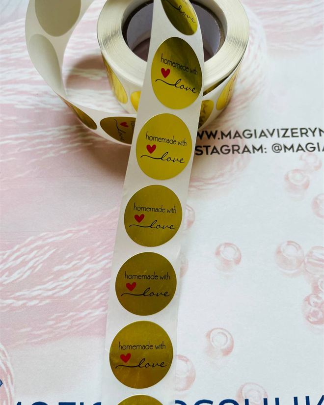 Наклейка "Handmade with love" на золотому тлі