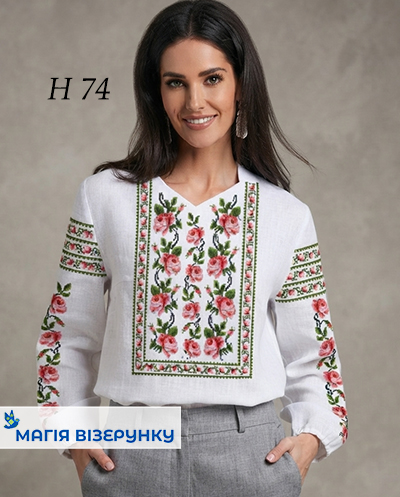 Заготовка вишиванки з ніжними трояндами Н 074